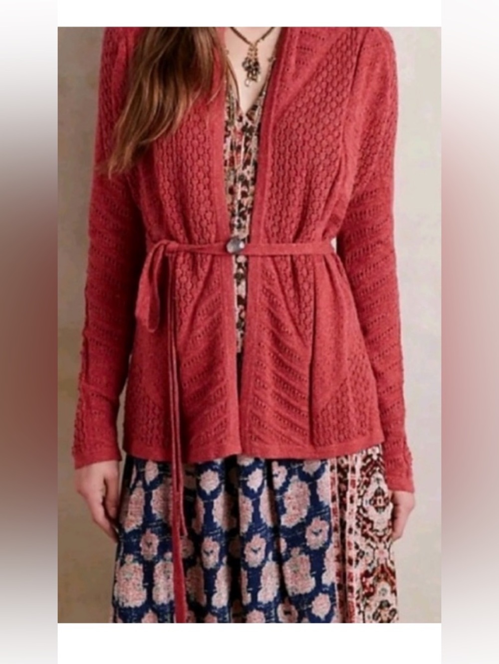 Anthropologie • NWT Pointelle Textured Open Front Cardigan w/ belt